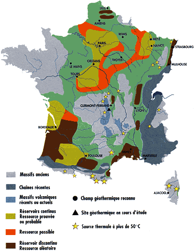 Carte de la géothermie en France